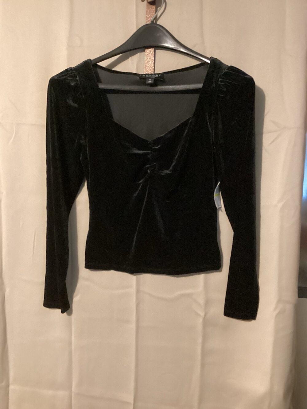 Laundry Shelli Segal SZ M Princess Cut Velvet Black Rouged Button Detail NWT